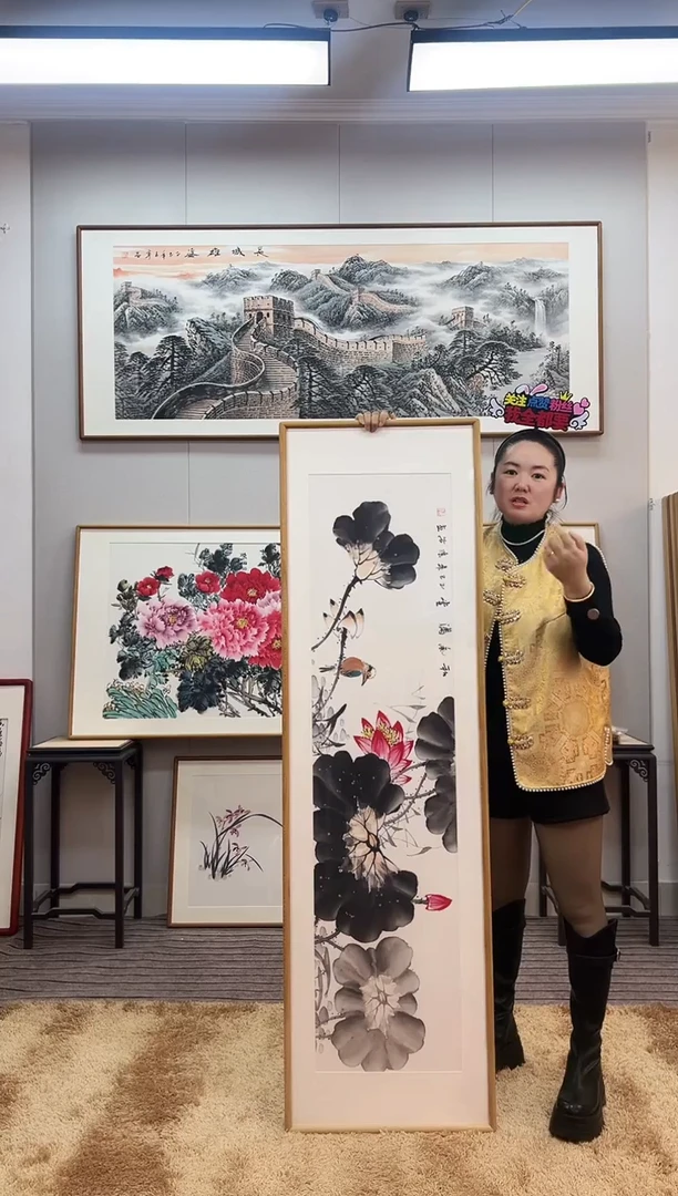 国画手绘墨荷162*47尺寸