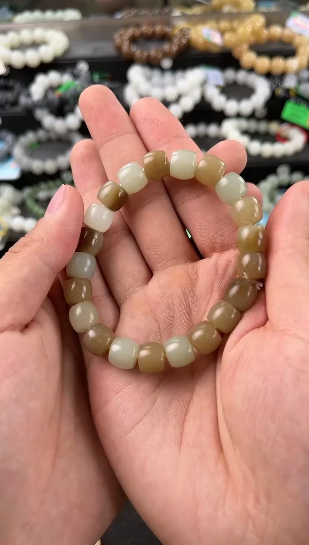 【闪购商品】和田玉手串未镶嵌且末糖青白直切手串卡10微色差