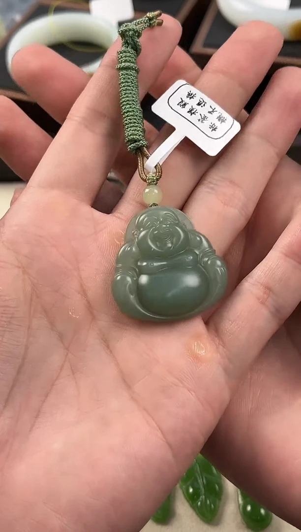 手串未镶嵌和田玉俄碧粉青佛公吊坠微色差