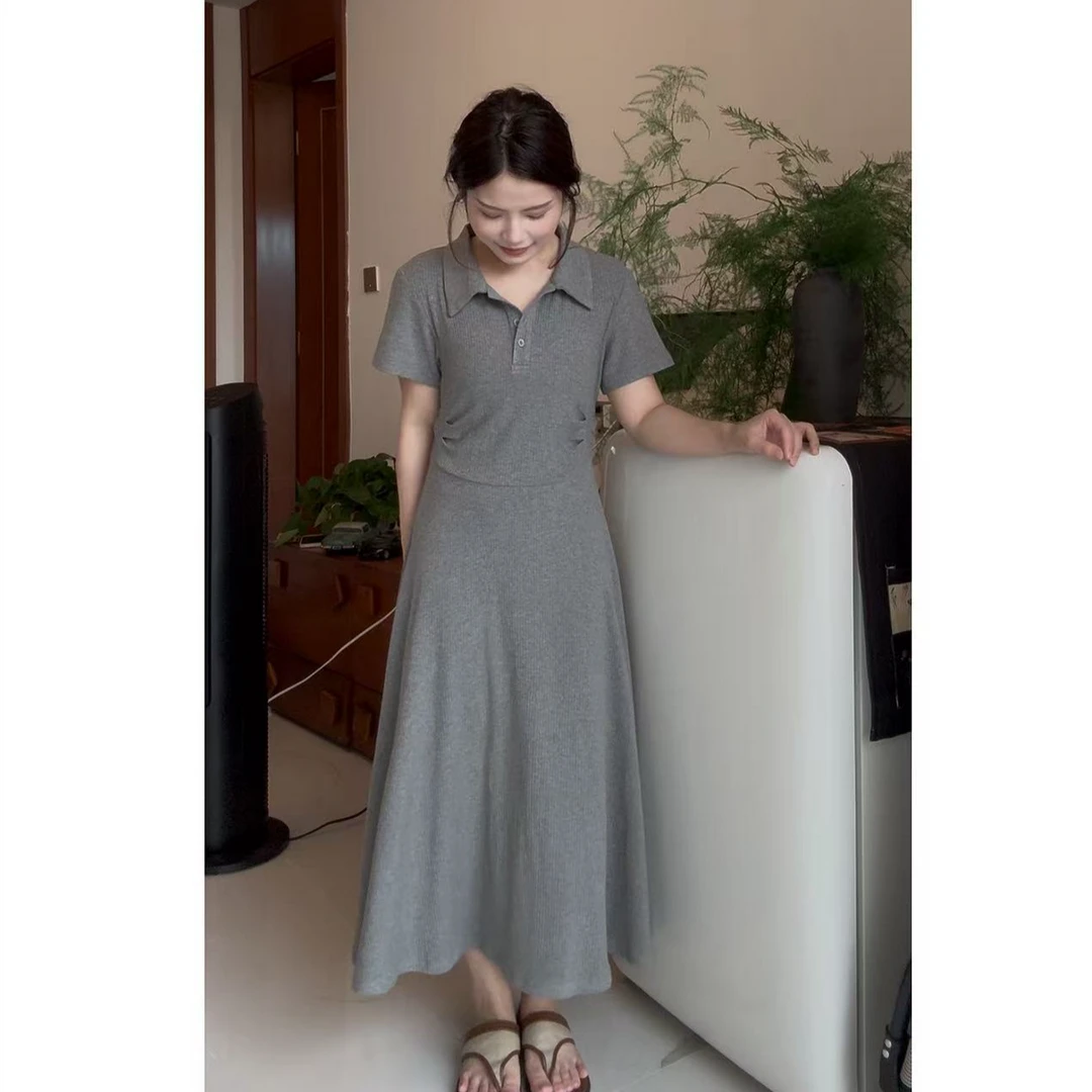 小个子气质名媛短袖套头A字裙显瘦小众时尚修身高腰夏季连衣裙