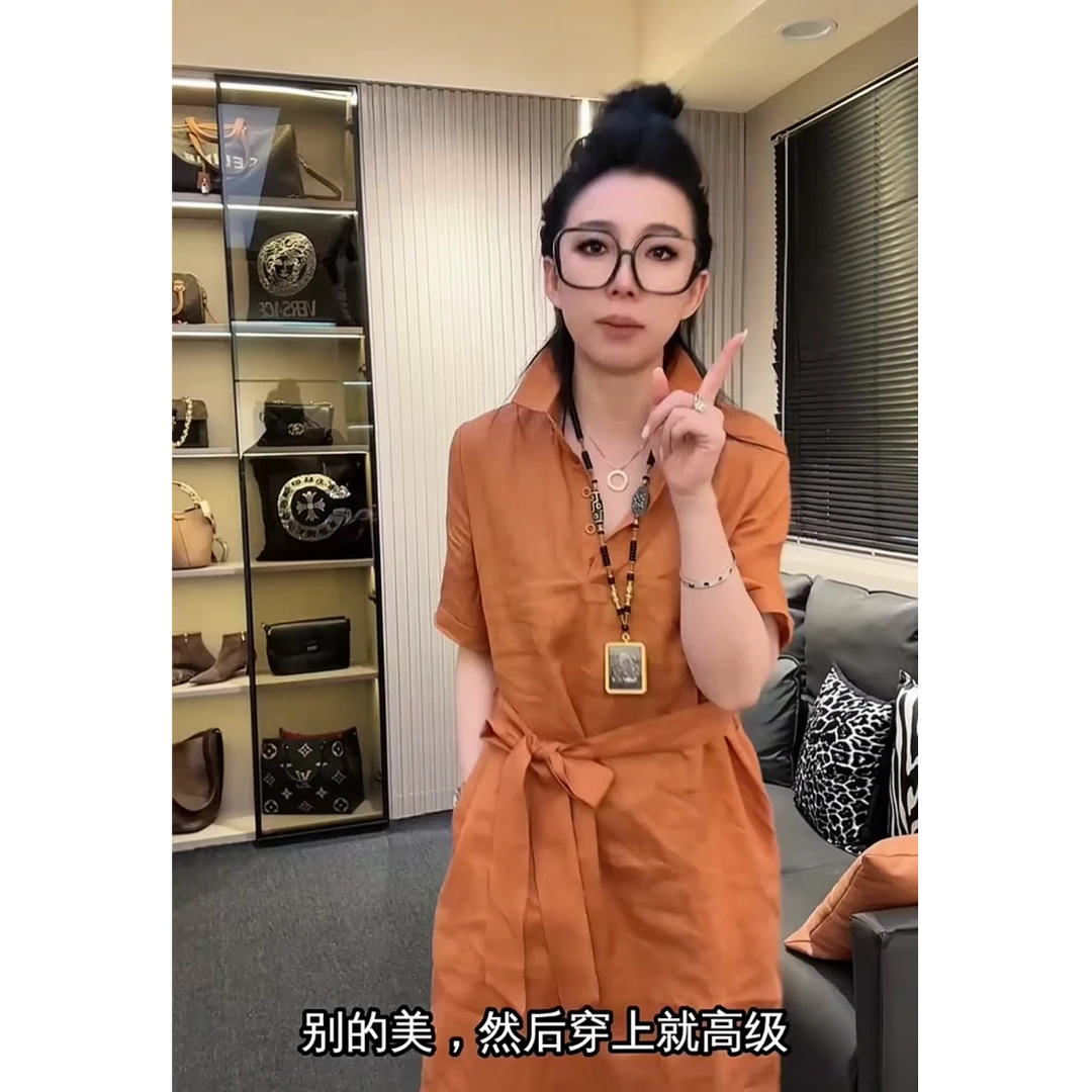 欧洲站2025夏季新款高级感休闲显瘦polo领系带纯色短袖麻料衬衫裙