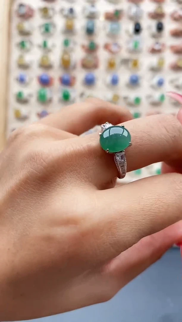 【闪购商品】翡翠戒指银S925镶嵌缅甸天然A货翡翠222  9+9