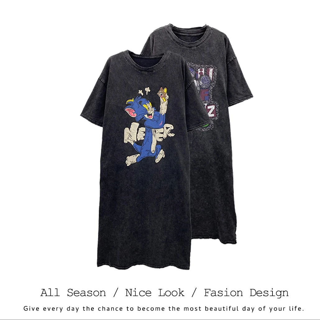 706/264 印花T恤裙时尚飞飞袖春夏长裙女装连衣裙休闲 #0126/0123