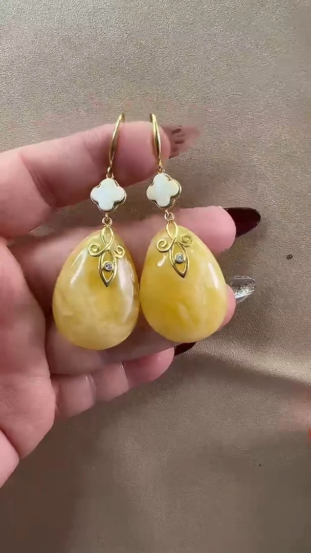 【闪购商品】琥珀耳饰未镶嵌耳环