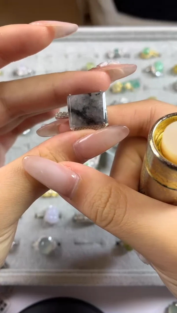 银S925镶嵌戒指翡翠吊坠13