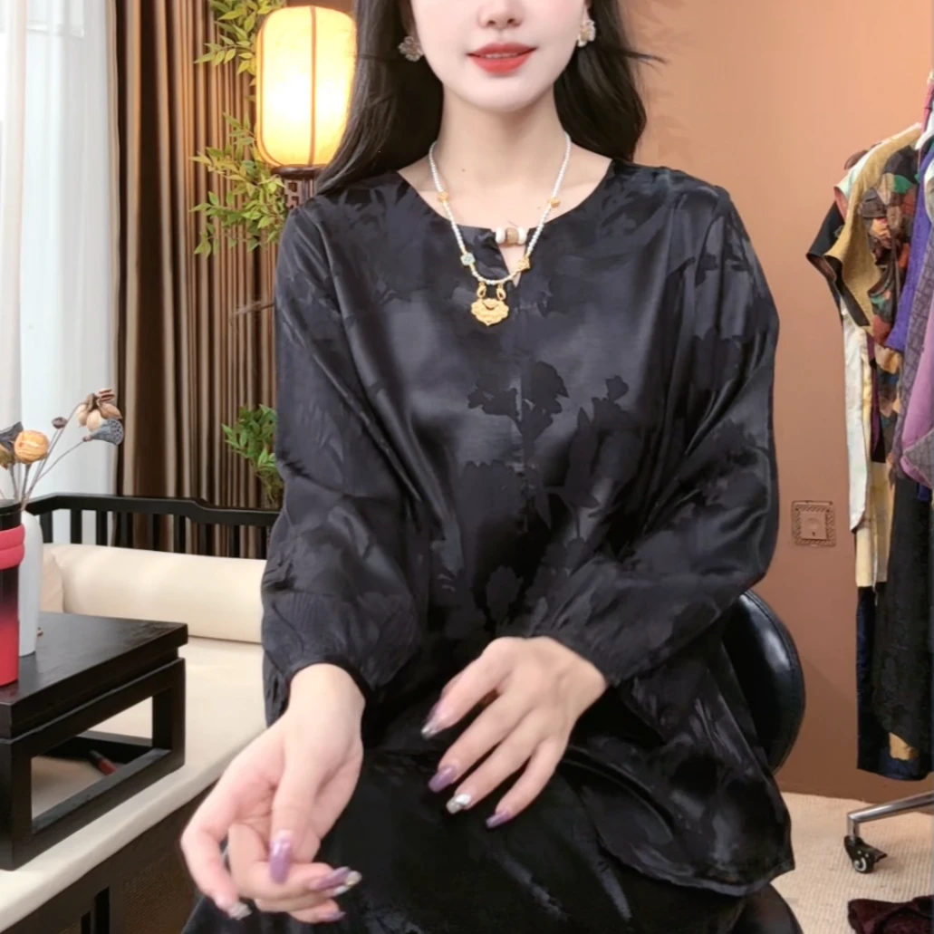 2025秋季新中式桑蚕丝长袖时尚显瘦百搭中国风上衣女S206