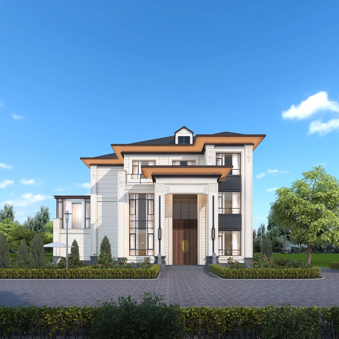 081新中式三层别墅设计图纸带室外厨房多卧室【宽20×15米】