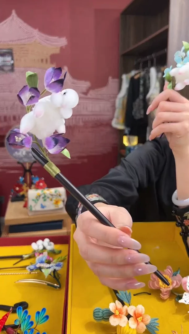 【闪购商品】刺绣 非遗绒花（发饰）