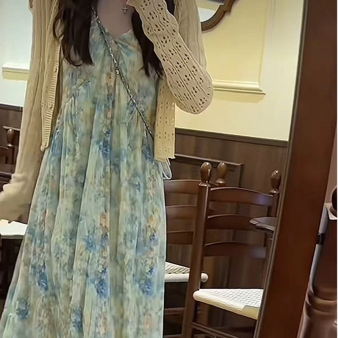 爱丽丝绿色梦境夏季超仙绝美设计收腰2025碎花吊带连衣裙1499