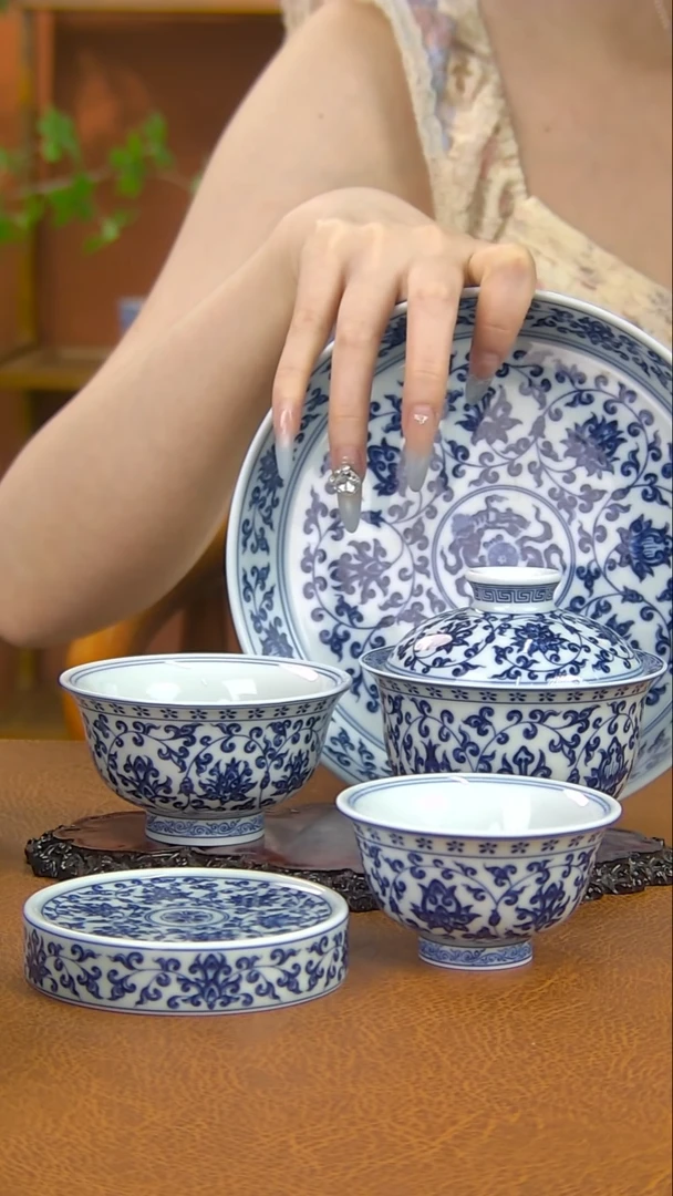 景德镇手工青花缠枝莲5件套组