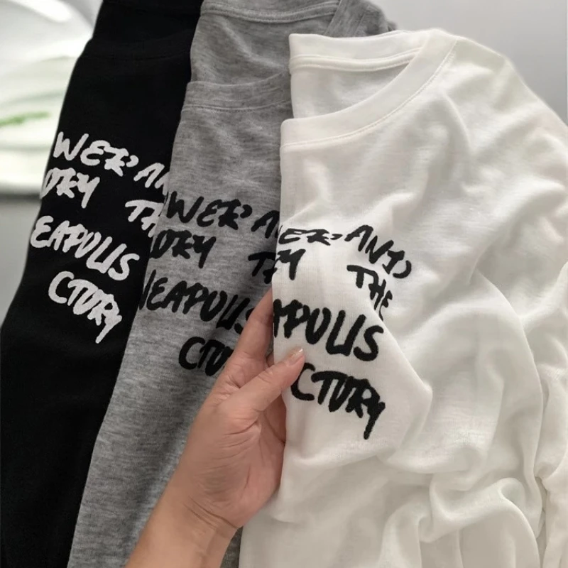 韩系印花高级感薄款微透罩衫长袖T恤女夏季韩版外穿宽松空调上衣