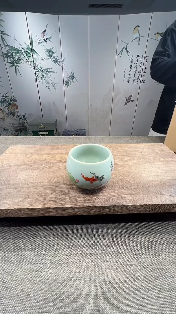 @微光茶器九鲤戏荷莲铜钱杯TJ080