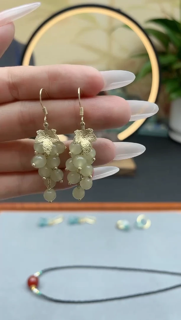 东陵石银S925镶嵌耳饰00葡萄青色