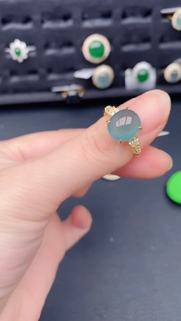 银S925镶嵌戒指翡翠天然a货翡翠339