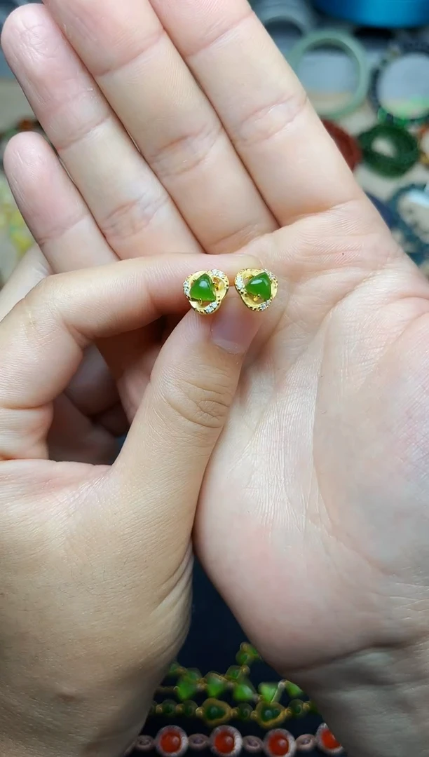和田玉银S925镶嵌耳饰06时来运转