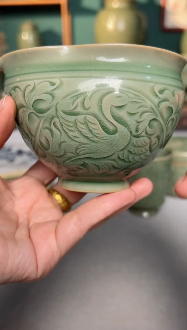 【闪购商品】其他纯手工秘色鹤鹭迎春葫芦公道杯