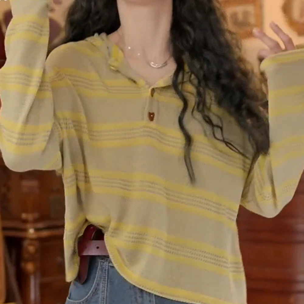 【柳风光影】港风复古条纹毛针织衫女显瘦百搭上衣C5821