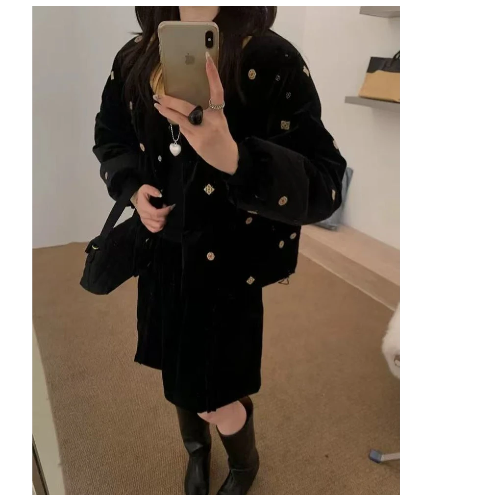 悦己-1019 娃娃领女士翻毛领长款羽绒服宽松秋冬短外套