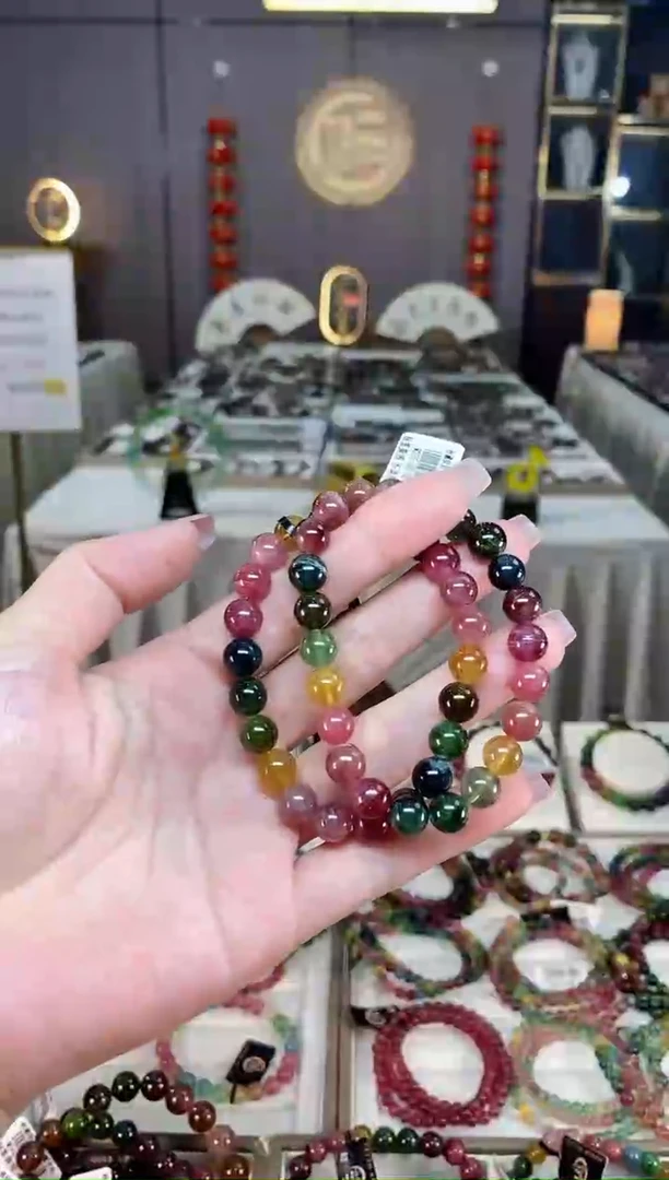 未镶嵌透体老矿碧玺彩虹单圈手串8mm+碧玺hon多样性发一条