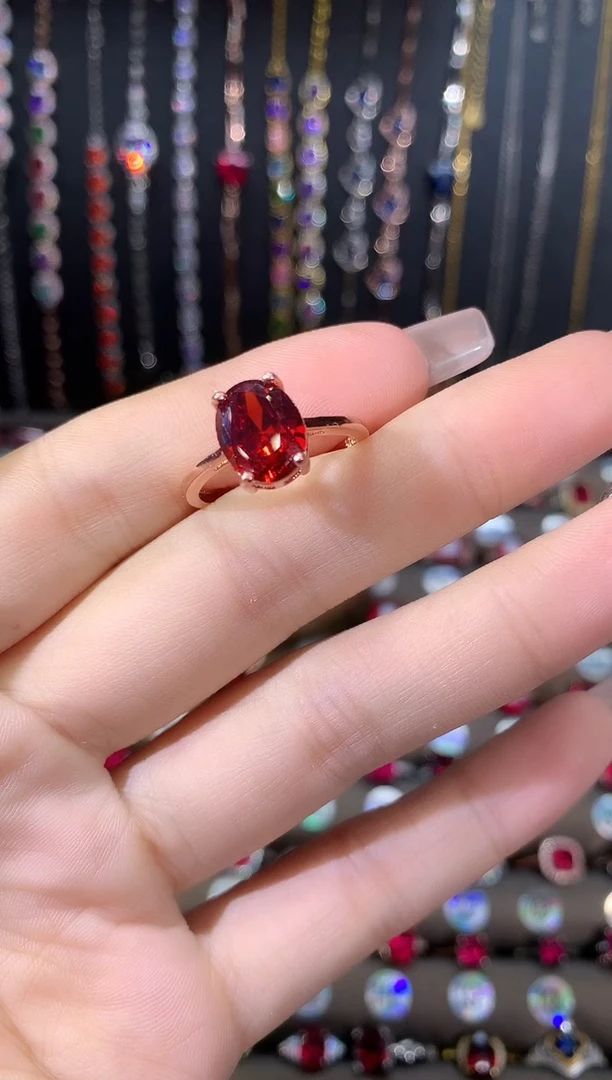 银S925镶嵌戒指石榴石810玫瑰金