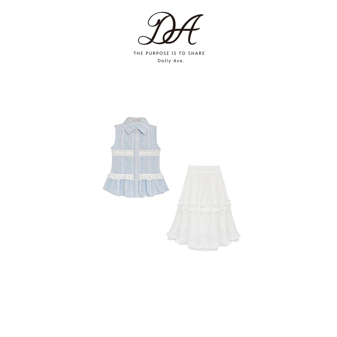 【现货】DollyAve「少女系列」定制MIU系格纹欧若风蕾丝花边套装