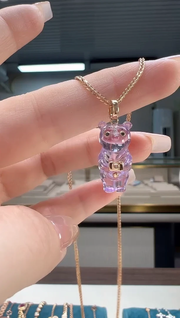 【闪购商品】紫晶吊坠(不含链)18K金镶嵌紫晶小熊吊坠K红