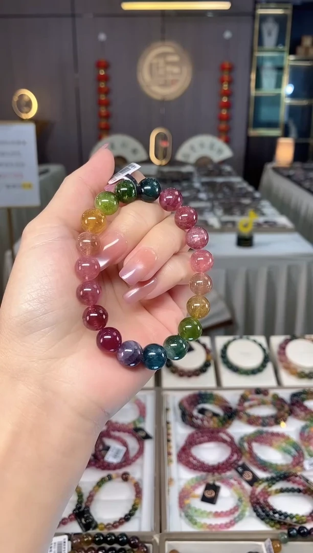 未镶嵌老矿碧玺彩虹单圈手串10mm+碧玺hon多样性发一条