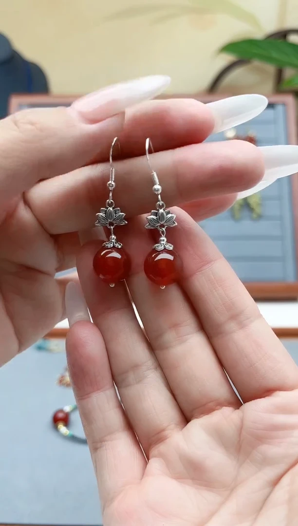 玛瑙/玉髓耳饰银S925镶嵌302