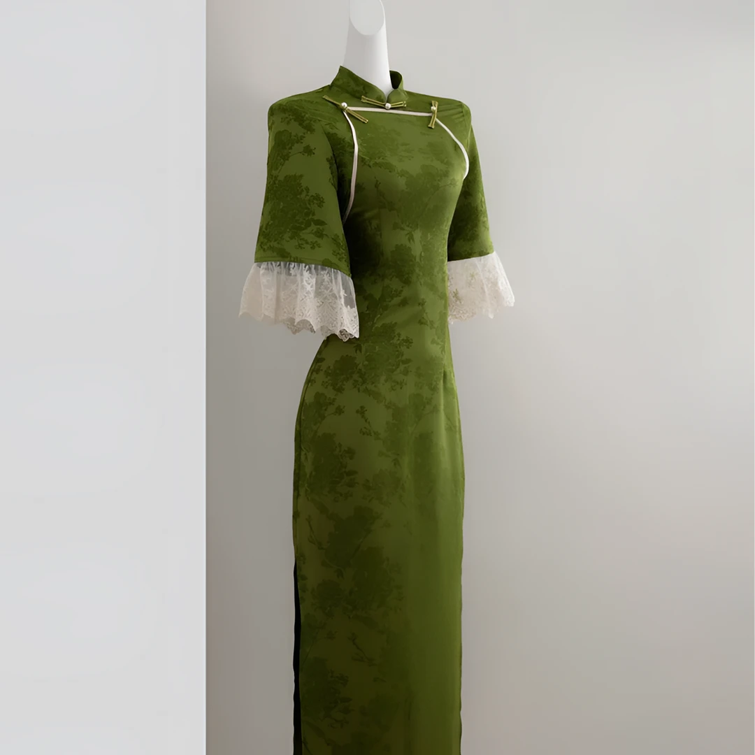 新中式复古国风2025夏季新款蕾旗袍连衣裙