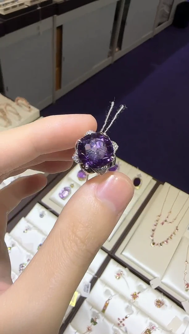 【闪购商品】紫晶戒指银S925镶嵌12mm