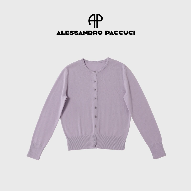 AP洛哥53130SK羊毛+羊绒圆领多色基础款时尚百搭针织开衫