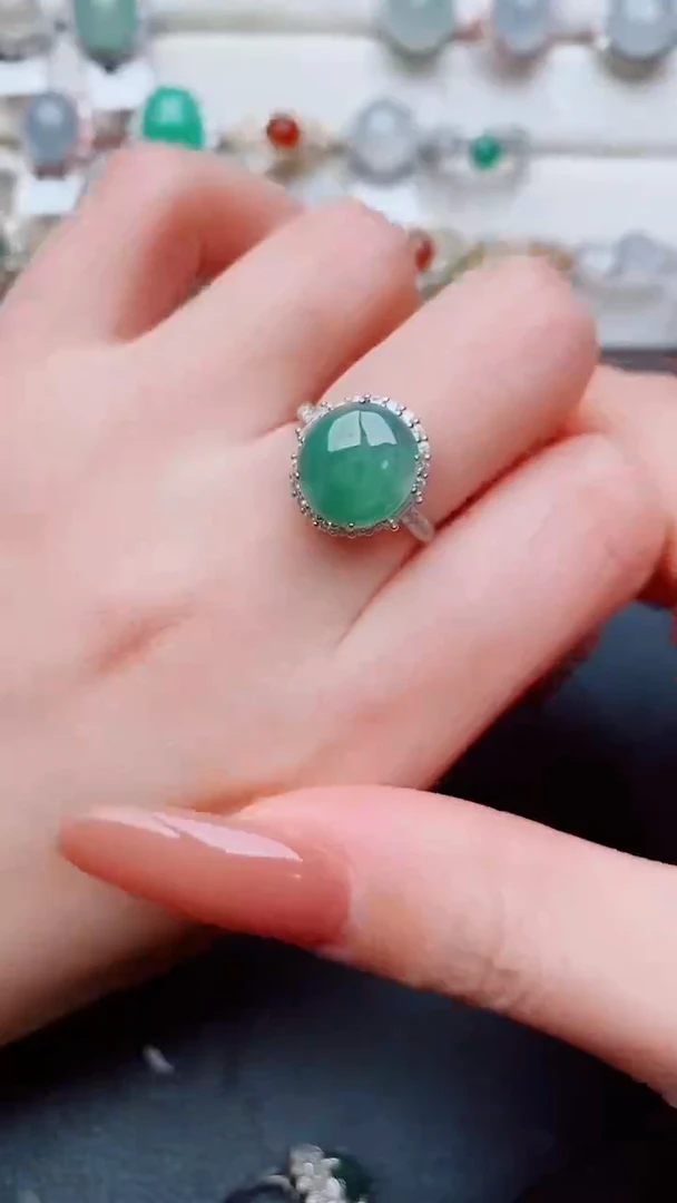 银S925镶嵌戒指翡翠...