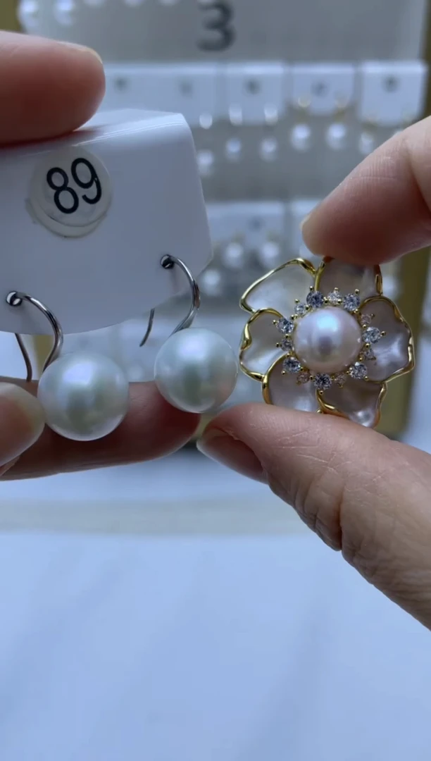 银S925镶嵌耳饰淡水珍珠89