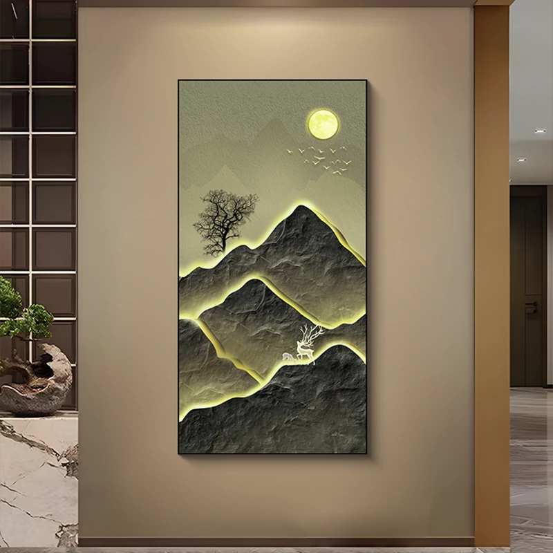 现代轻奢入户玄关装饰画走廊过道 新中式沙发背景墙挂画山80160