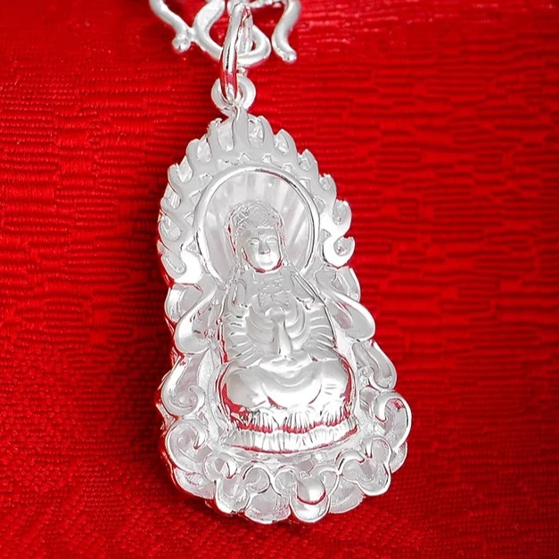 吊坠足银 吊坠足银 足银999纯银观音菩萨项链佛牌吊坠国风礼物