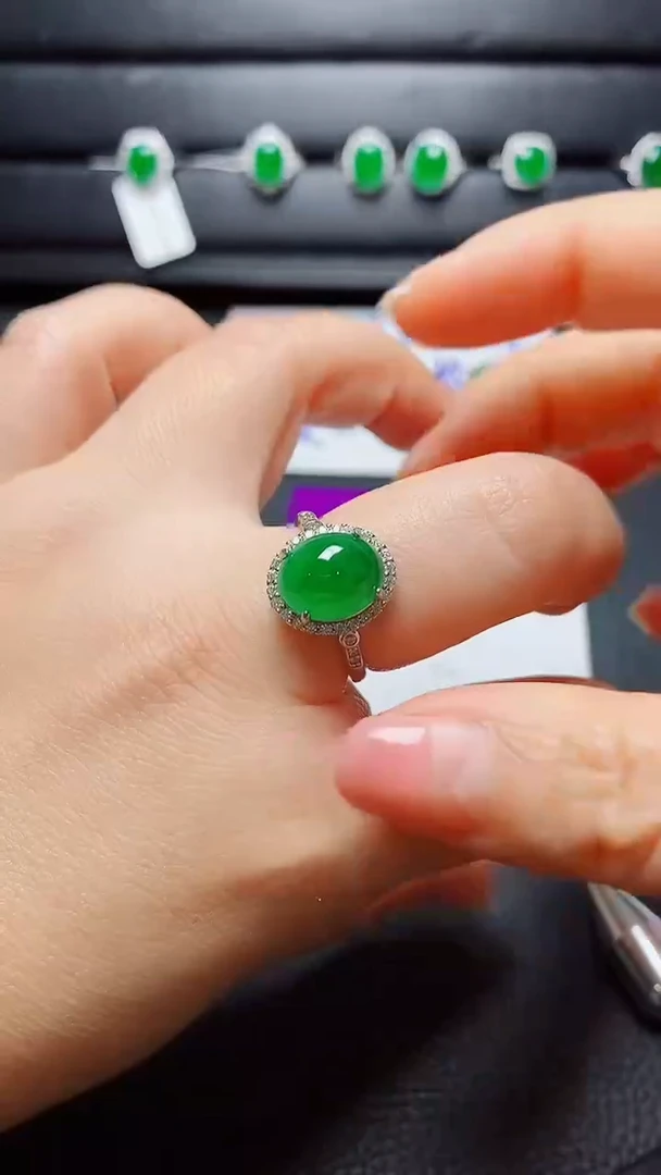 银S925镶嵌戒指翡翠   天然翡翠A货s925银镶