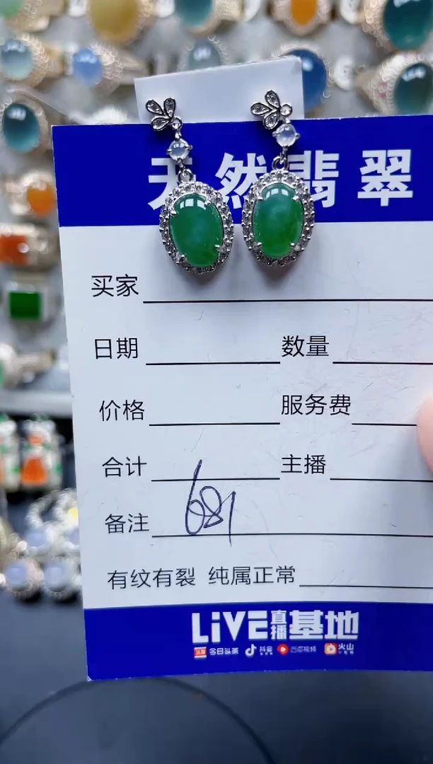 银S925镶嵌翡翠耳饰681