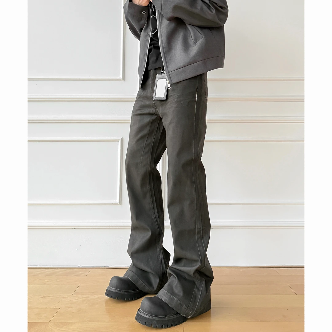 【高弹活染灰】甄枚前做旧cleanfit洗后自然水痕肌理感微喇牛仔裤