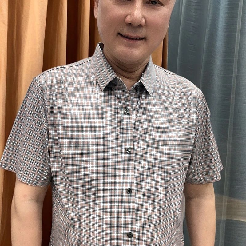 男翻领夏季短袖男商务休闲衬衫男装休闲薄款衬衣格子3631刚）