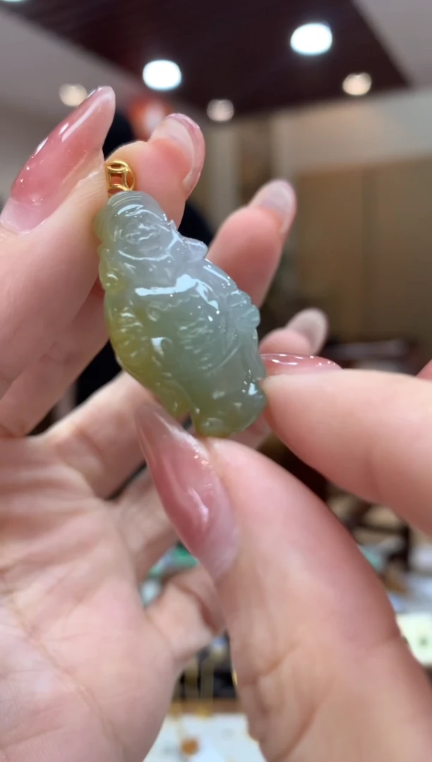 翡翠18K金镶嵌吊坠(不含链)财神