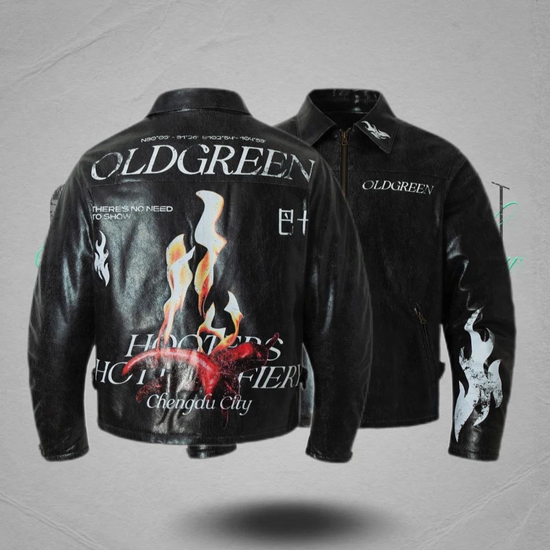 OLDGREEN 成都限定系列美式休闲重工时尚高街 火烧辣椒皮衣