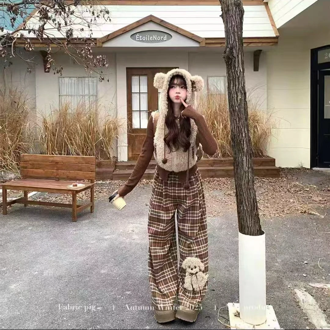 栗子小熊织物猪原创 复古学院风假两件连帽卫衣长袖两件套jy2508