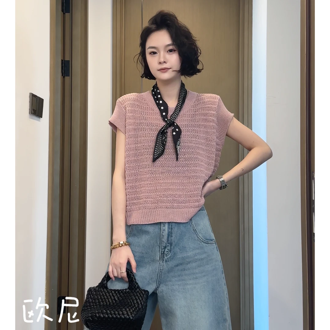 欧尼私服 2025夏镂空圆领透气针织衫百搭休闲上衣T恤2504C1917