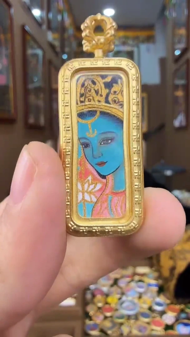 吊坠绿度母-纯手绘唐卡