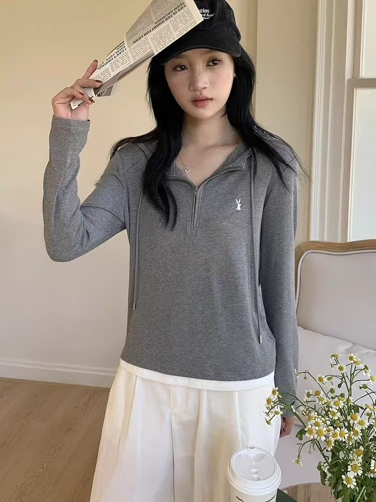 【丽鑫】6027长袖修身连帽假两件卫衣