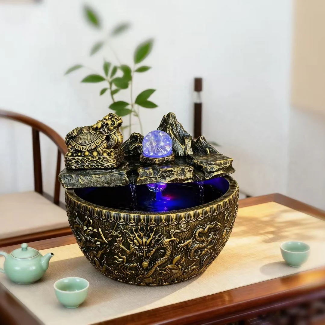 龙龟纳福流水摆件办公桌茶桌装饰喷泉新中式高档桌面仿古流水器