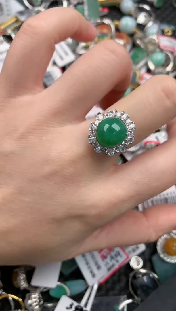 银S925镶嵌戒指翡翠444---8