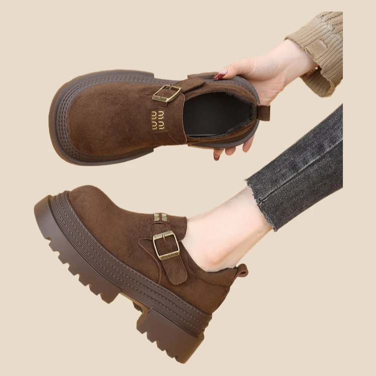 啄木鸟厚底马丁靴女秋冬增高6cm粗跟舒适加绒保暖时尚英伦风雪地