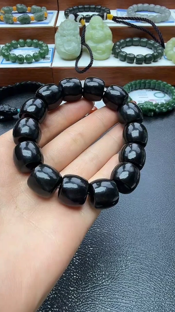 未镶嵌手串和田玉塔青卡16直切手串