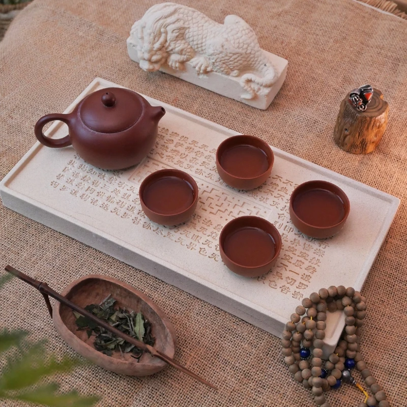 心经吸水干泡茶盘非遗手伴桌面摆件国潮风茶器家用简约粗陶茶道台